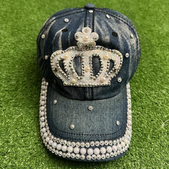 Other Accessories - Vintage Rhinestone Crown Denim Cap